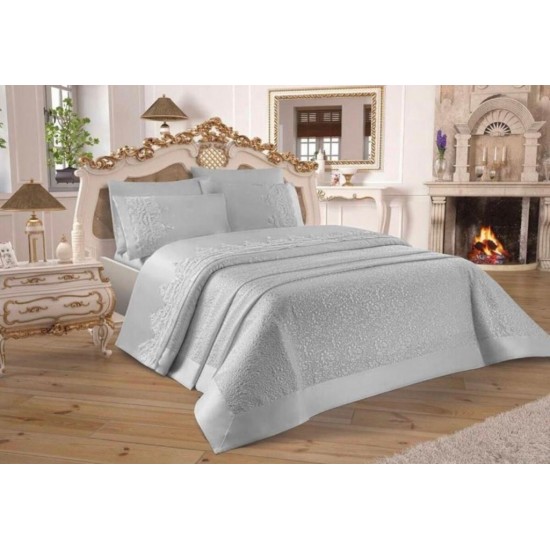 Luxurious Grey French Laced Bedspread Set 6 Piece