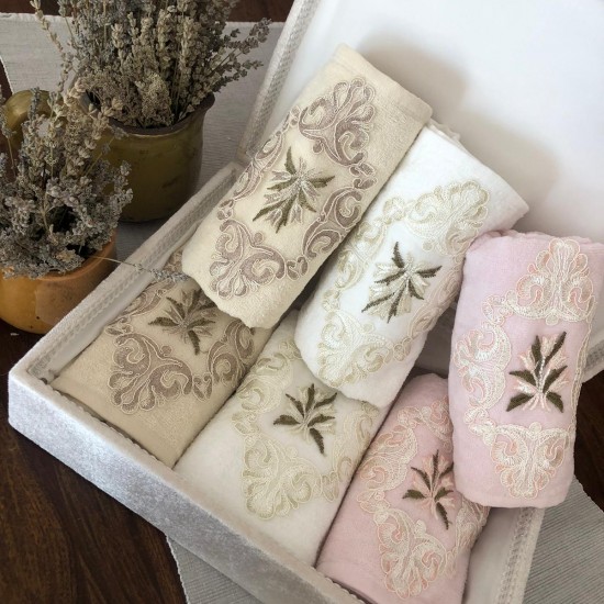 Pink Velvet Towel, Cream Hand Towel, Beige Face Towel inside Luxurious Velvet Box, Bridal, Wedding Gift, Christmas Gift, Gift For Her