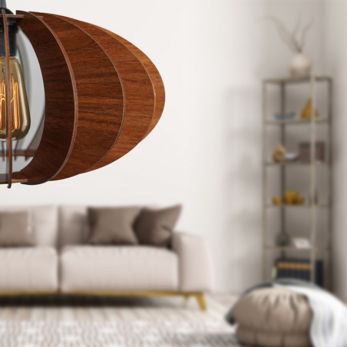 Boomerang Walnut Pendant Light, Wooden Sphere, Walnut Chandelier, Hanging Lamp, Wooden Lampshade
