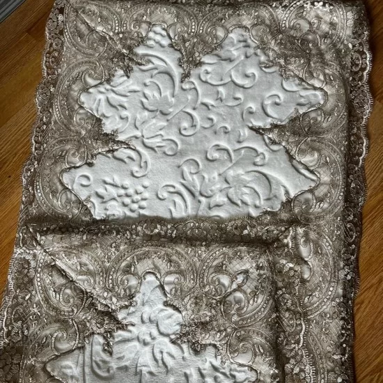 Cream with Beige Lace Non-Slip Washable Bath Mat Set, Wedding Gift, Bath Decoration