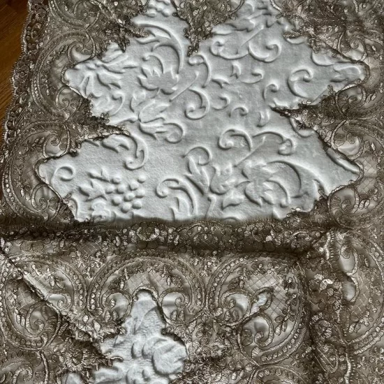 Cream with Beige Lace Non-Slip Washable Bath Mat Set, Wedding Gift, Bath Decoration