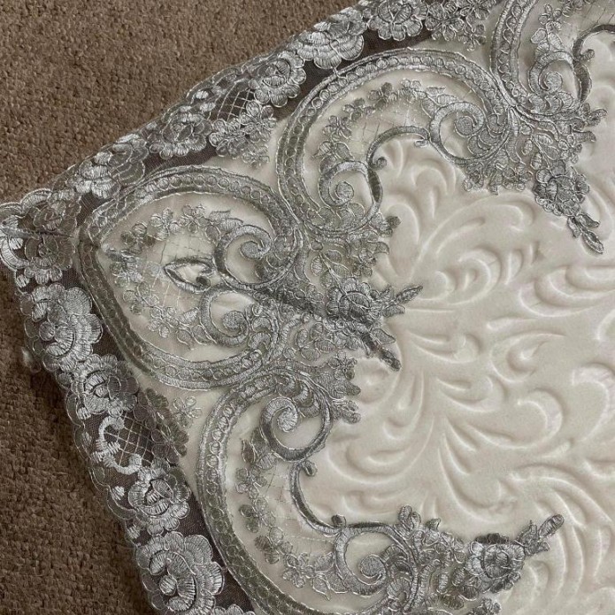 Cream and Grey Lace Washable Bath Mat Set, Wedding Gift, Bath Decor, Home Gift