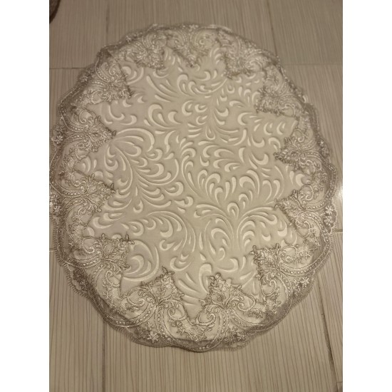 Cream Washable Bath Mat with Silver Lace, Stunning Non-Slip Bath Mat, Gift for Her