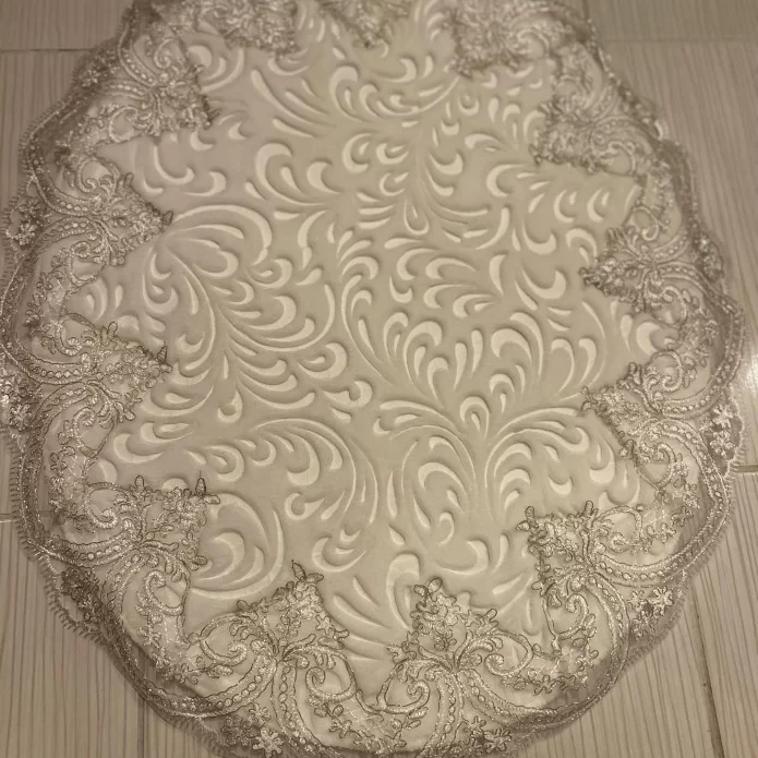 Cream Washable Bath Mat with Silver Lace, Stunning Non-Slip Bath Mat, Gift for Her Cream Washable Bath Mat with Silver Lace, Stunning Non-Slip Bath Mat, Gift for Her