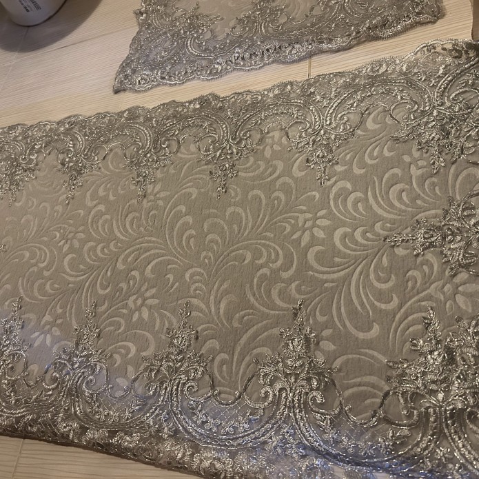 Exclusive Grey on Grey Lace Washable Mat, Grey Non-Slip Bathmat with Antique Lace