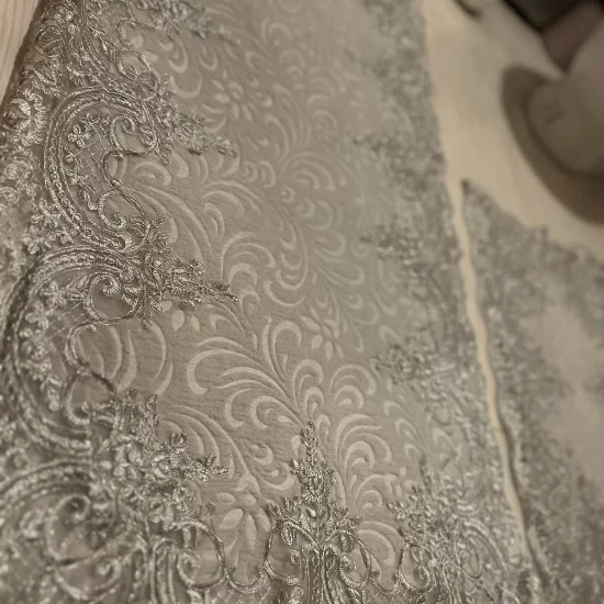 Exclusive Grey on Grey Lace Washable Mat, Grey Non-Slip Bathmat with Antique Lace