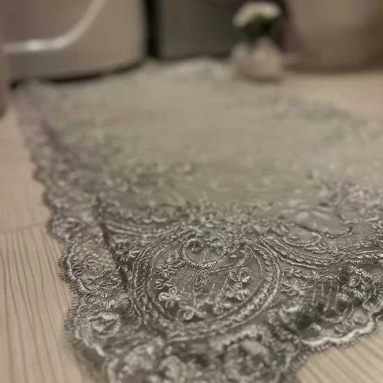 Stunning Grey on Silver Lace Washable and Non-Slip Bath Mat, Gift for Her, Wedding Gift