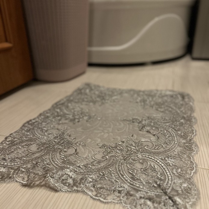 Stunning Grey on Silver Lace Washable and Non-Slip Bath Mat, Gift for Her, Wedding Gift