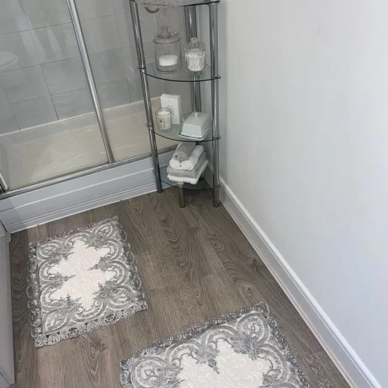 STUNNING LUXURIOUS RECTANGULAR DARK GREY LACE AND CREAM FLOOR MATS