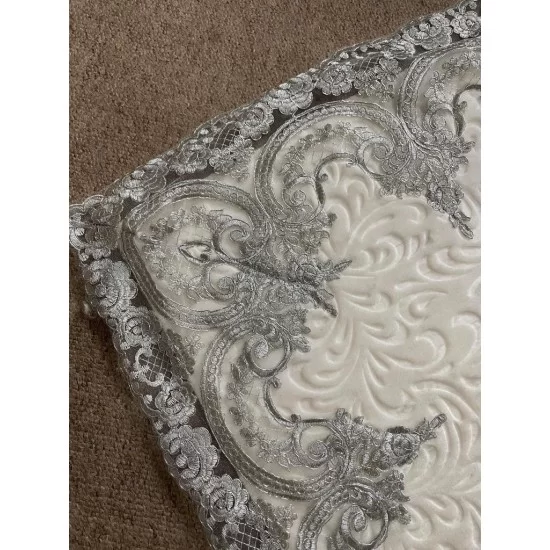 Cream and Grey Lace Washable Bath Mat Set, Wedding Gift, Bath Decor, Home Gift