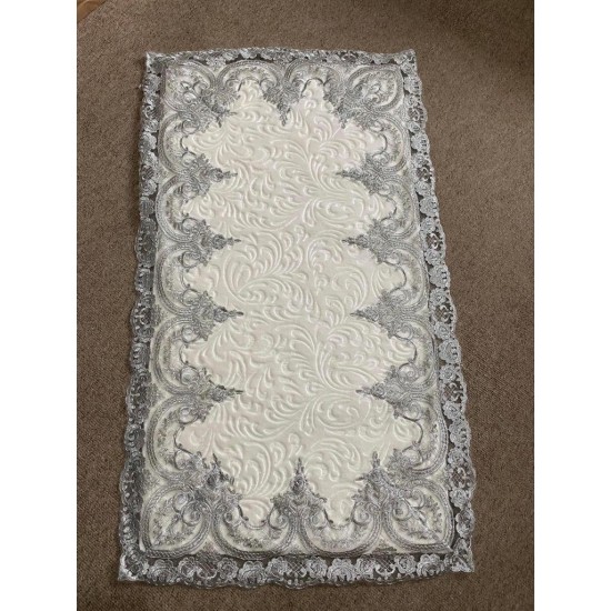 Cream and Grey Lace Washable Bath Mat Set, Wedding Gift, Bath Decor, Home Gift