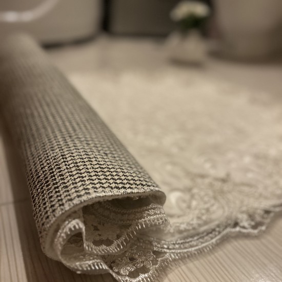 Cream Washable Bath Mat with Silver Lace, Stunning Non-Slip Bath Mat, Gift for Her