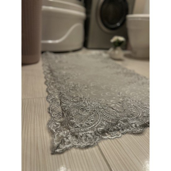 Stunning Grey on Silver Lace Washable and Non-Slip Bath Mat, Gift for Her, Wedding Gift