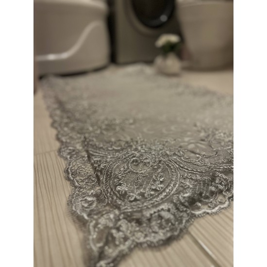 Stunning Grey on Silver Lace Washable and Non-Slip Bath Mat, Gift for Her, Wedding Gift