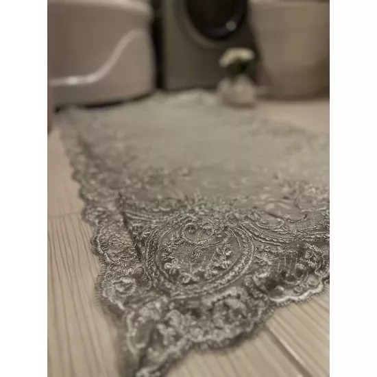 Stunning Grey on Silver Lace Washable and Non-Slip Bath Mat, Gift for Her, Wedding Gift