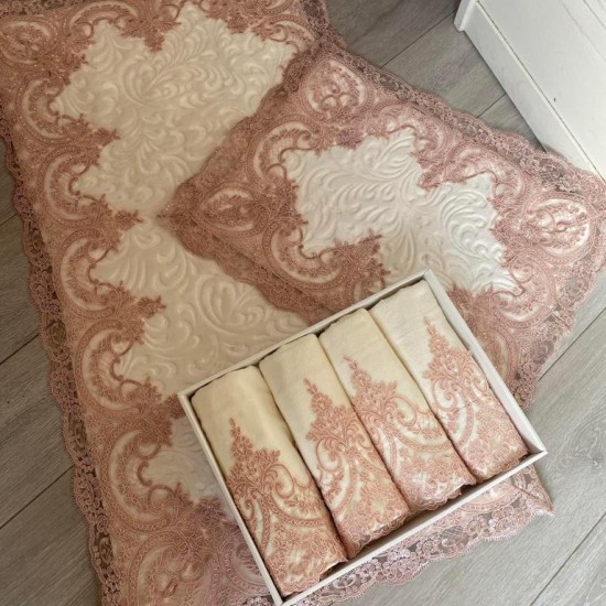 Cream Washable Mats, Pink Lace Placemat, Embroidered Design, Gift For The Home, Wedding Gift, Washable Lace Mats