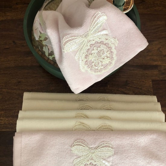 Pink Towel, Cream Towel, Beige Luxury Hand Face Towel, 6 pieces, Christmas Gift, Gift for her, Wedding Gift
