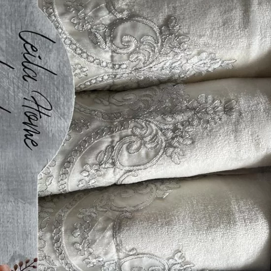 Luxurious Cream with Silver Lace Hand Towel Set, Bathroom Decoration, Wedding Gift