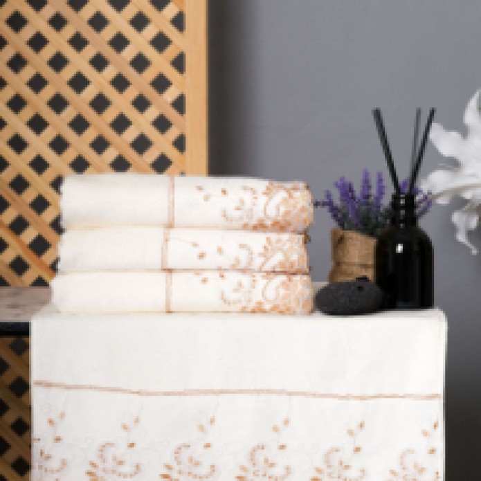 Cream Hand Towel, Ivy Design, Beige Lace, Christmas Gift, Bathroom Decor, %100 Velvet Cotton