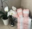 White on Coral Pink Turkish Hand Towel Set White on Coral Pink Turkish Hand Towel Set