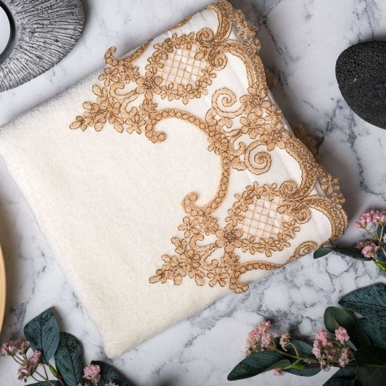 Cream Hand Towel Queen Design with Gold Lace