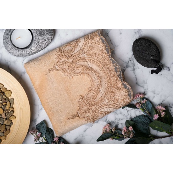Dark Cappuccino on Cappuccino Lace Hand Towel Set 4 Piece