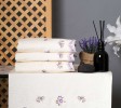 Violet Design Cream on Purple Flowers Hand Towel Set