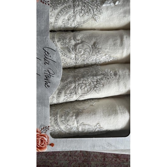 Luxurious Cream with Silver Lace Hand Towel Set, Bathroom Decoration, Wedding Gift