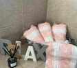 White on Coral Pink Turkish Hand Towel Set White on Coral Pink Turkish Hand Towel Set