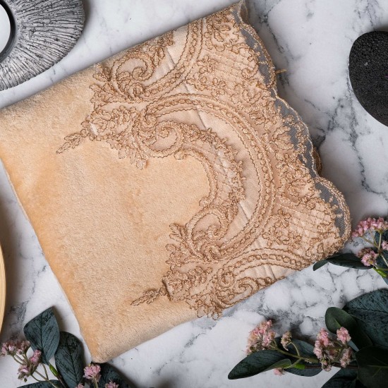 Dark Cappuccino on Cappuccino Lace Hand Towel Set 4 Piece