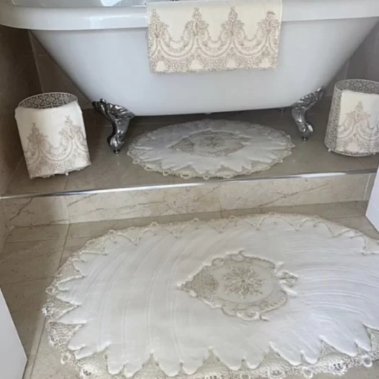 CREAM AND GOLD CREST DESIGN TWO PIECE BATHROOM SET