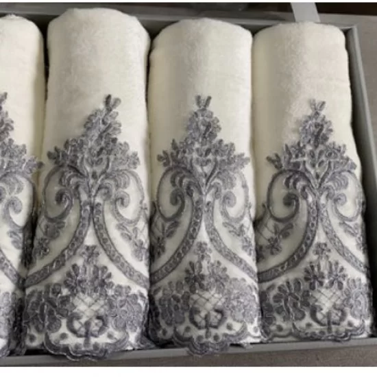 DARK GREY LACE HAND TOWELS ( 4 Pieces )