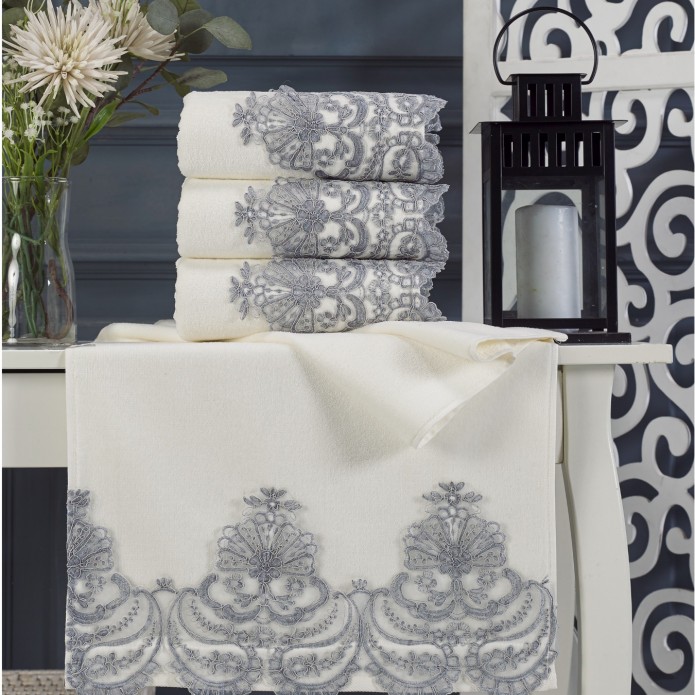 KNIGHTSBRIDGE LIGHT GREY LACE  TOWEL SET ( 4 Pieces )