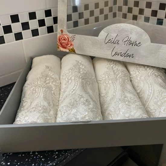 SILVER LACE AND LIGHT CREAM HAND TOWEL SET ( 4 Pieces )