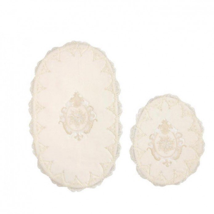 CREAM AND GOLD CREST DESIGN TWO PIECE BATHROOM SET CREAM AND GOLD CREST DESIGN TWO PIECE BATHROOM SET