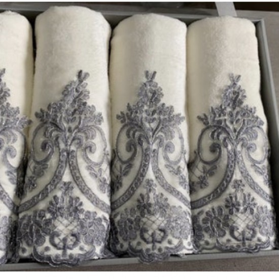 DARK GREY LACE HAND TOWELS ( 4 Pieces )
