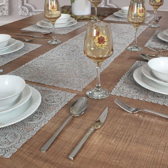 LUXURİOUS SQUARE SHAPE GREY TABLE RUNNER AND PLACEMAT SET