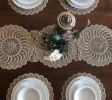 Beige Runner Set, Lace Table Mat, Lace Doily Placemats, 1 Runner and 6 Doilies, Wedding Doily, Doily Table Cloth