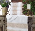 Turkish Hand Towel Set White on Cappuccino Daisy Design