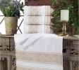 Turkish Hand Towel Set White on Cappuccino Daisy Design Turkish Hand Towel Set White on Cappuccino Daisy Design