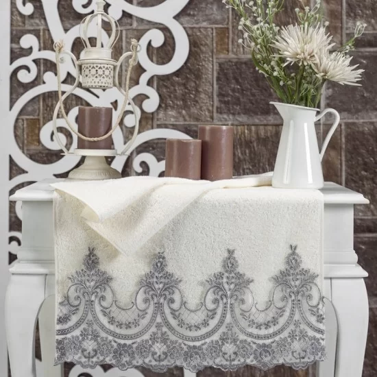 DARK GREY LACE TOWEL SET ( 4 Pieces ) 