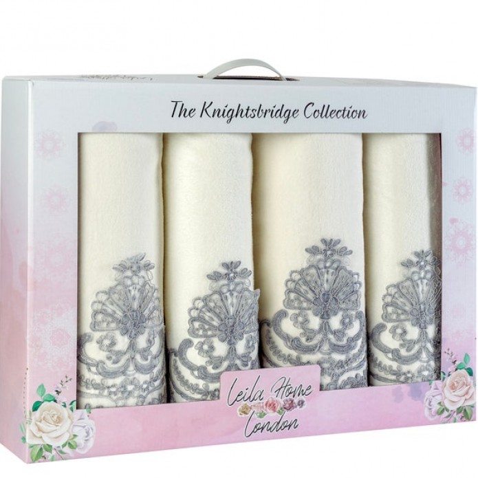 KNIGHTSBRIDGE LIGHT GREY LACE  TOWEL SET ( 4 Pieces )