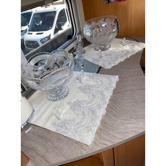 SILVER LACE AND LIGHT CREAM HAND TOWEL SET ( 4 Pieces )