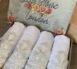 KNIGHTSBRIDGE WHITE SILVER LACE EDGE TOWEL SET