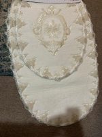 Cream Washable Bathmat with Light Beige Lace