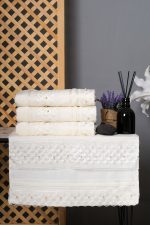 Cream Hand Towel Set of 4 – Pearl & Lace Embroidery – Velvet Cotton – Luxury Bridal Gift or Elegant Bathroom Towels - Image 2