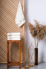 Floral Embroidered Cream Velvet Cotton Hand Towel Set - Turkish Lace Trim - Image 4