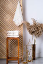 Gold Ivy Embroidered Cream Velvet Cotton Hand Towel Set - Turkish Made - Image 3