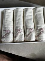 Embroidered Velvet Cotton Hand Towel Set: Cream Turkish Towels with Pearl Accents