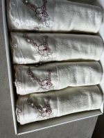 Embroidered Velvet Cotton Hand Towel Set: Cream Turkish Towels with Pearl Accents - Image 2